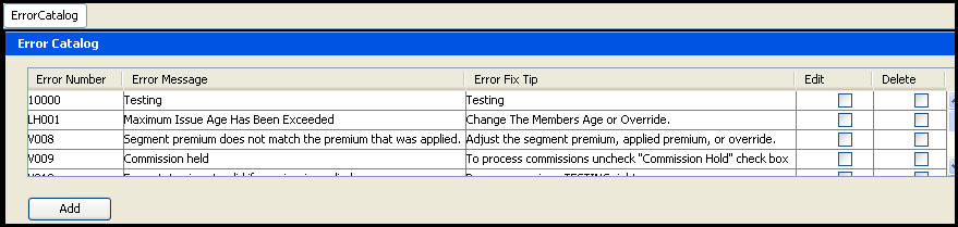 Error Catalog in Admin Explorer