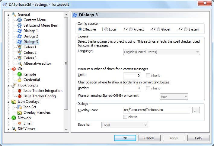 The Settings Dialog, Dialogs 3 Page