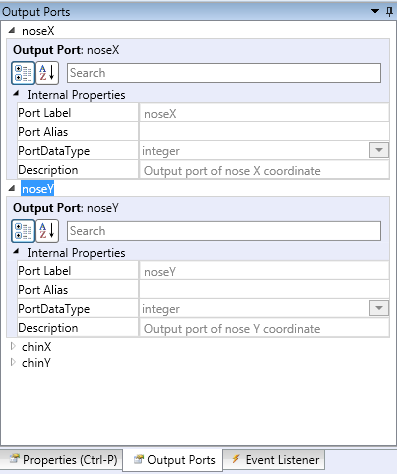 Screenshot: Port Editor with opend and closed output ports
