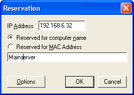 Dhcp Reservation dialog