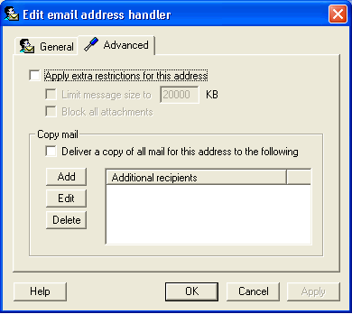 Email Address handler Advanced tab