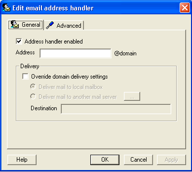 Email Address Handler General tab