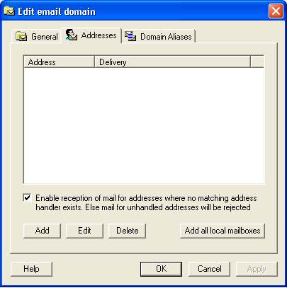 Edit Email Domains Address tab