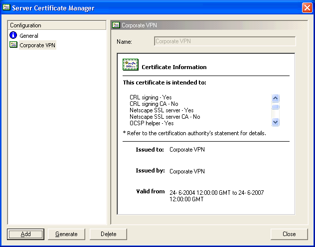 Server Certificate manager