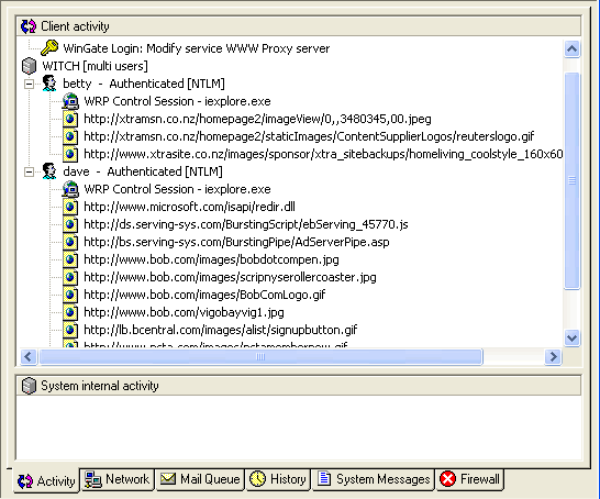 Multi-user Machine activity, the terminal server using WGIC for client access