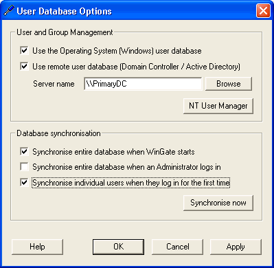 User Database options