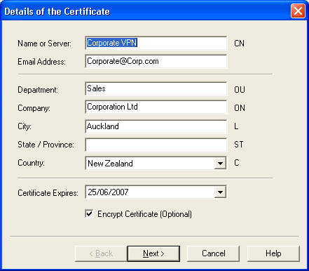 Details of the Certificate dialog