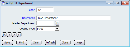 Add/Edit Department screen