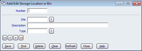 Add/Edit Storage Location or Bin screen