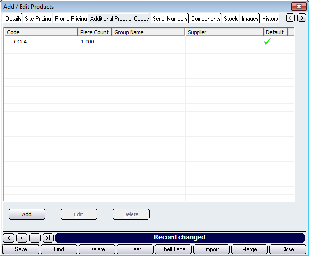 Additional Product Code Tab