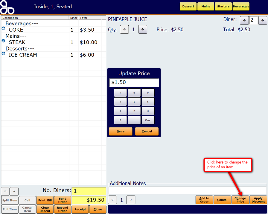 Change Price Screen