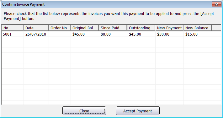 Confirm Invoice Payment Screen