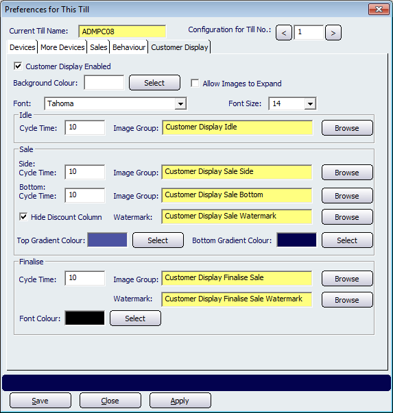 Preferences for This Till - Customer Display Tab