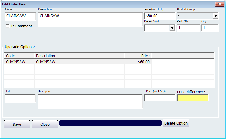 Edit Order Item Screen