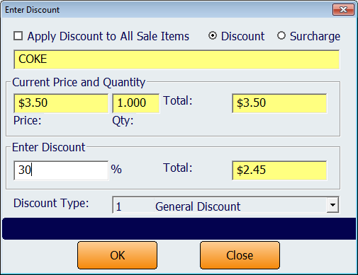 Enter Discount Screen