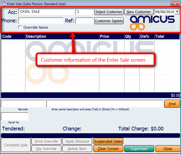 Customer Information on the Enter a Sale screen