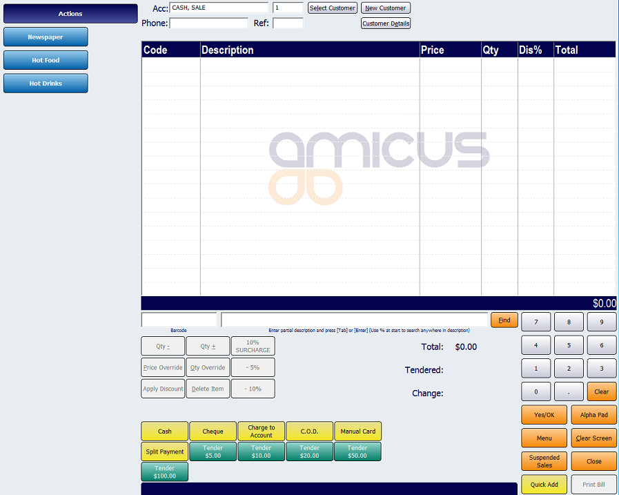 Example Fast Sales Screen