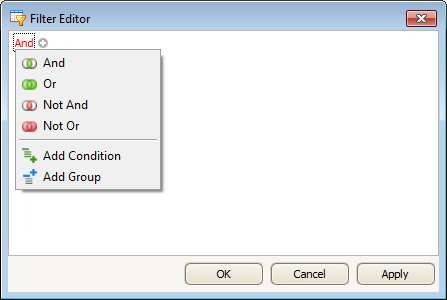 Filter Editor Conditions