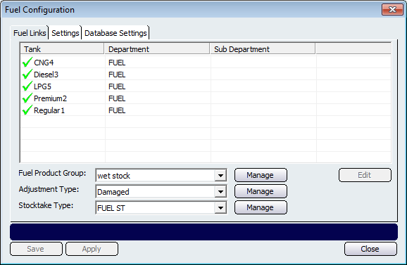 Fuel Links Configuration Screen
