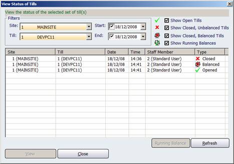 view status of tills