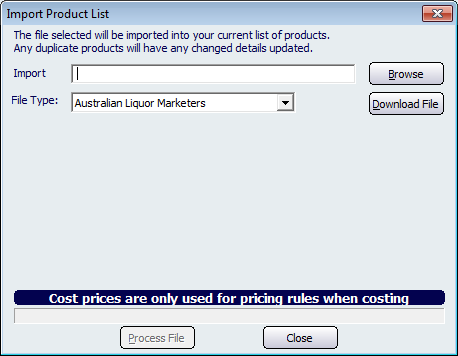 Import Product List screen