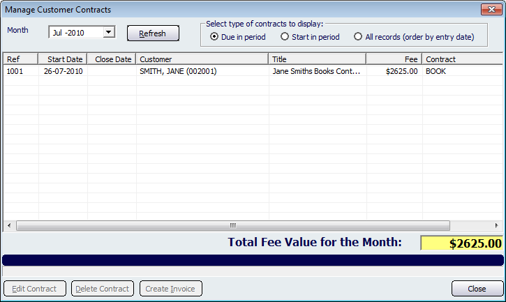 Manage Customer Contracts Screen