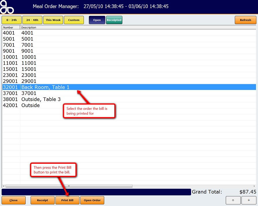 Meal Order Manager Print Bill