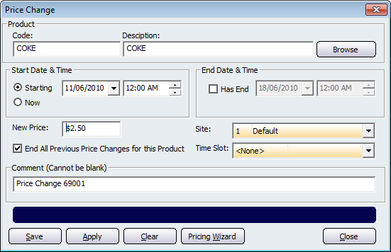 Price Change Screen
