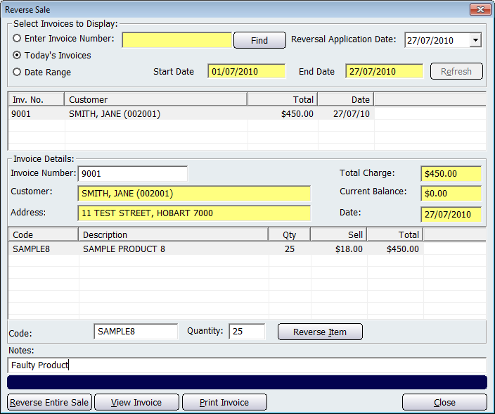 Reverse Sale Screen