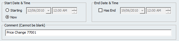 Time and Date settings on the Multibuy Price Change screen