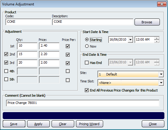 Volume Adjustment Screen
