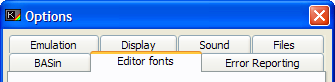 Options window, 'Editor Fonts' tab.