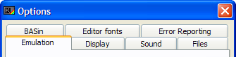 Options window, 'Emulation' tab.
