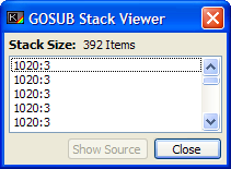 GO SUB stack window