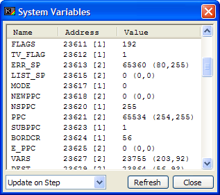 System variables window