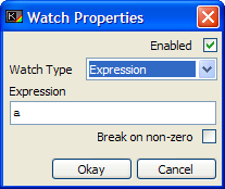 Watch properties window