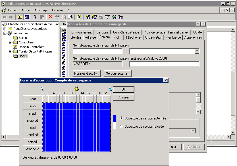Screenshot of Logon hours screen