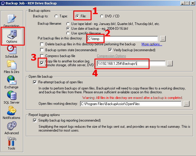 BackupAssist� setup for SNAP server