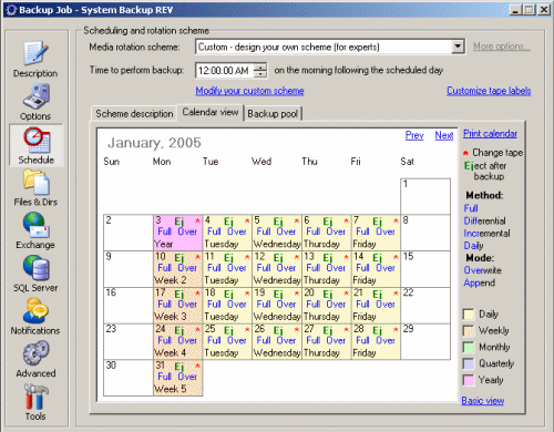 Schedule Calendar view in BackupAssist�