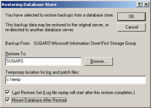 Restoring Database Store Options