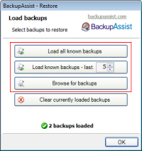 BackupAssist Restore - Loading backups