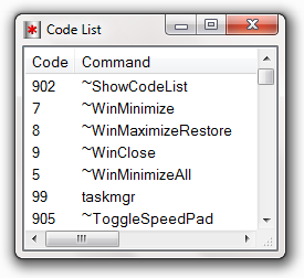 Code List Window