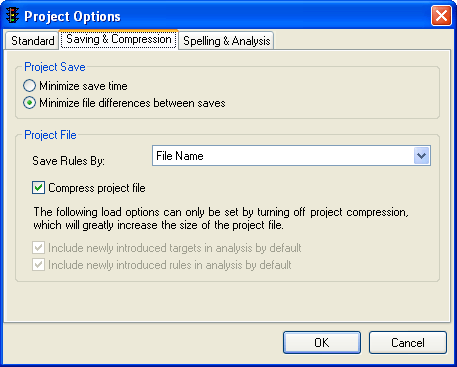 Saving & Compression tab of Project Options dialog