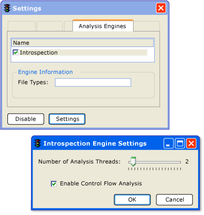 Analysis Engines tab of the Settings dialog box