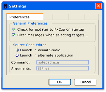 Preferences tab of the Settings dialog box