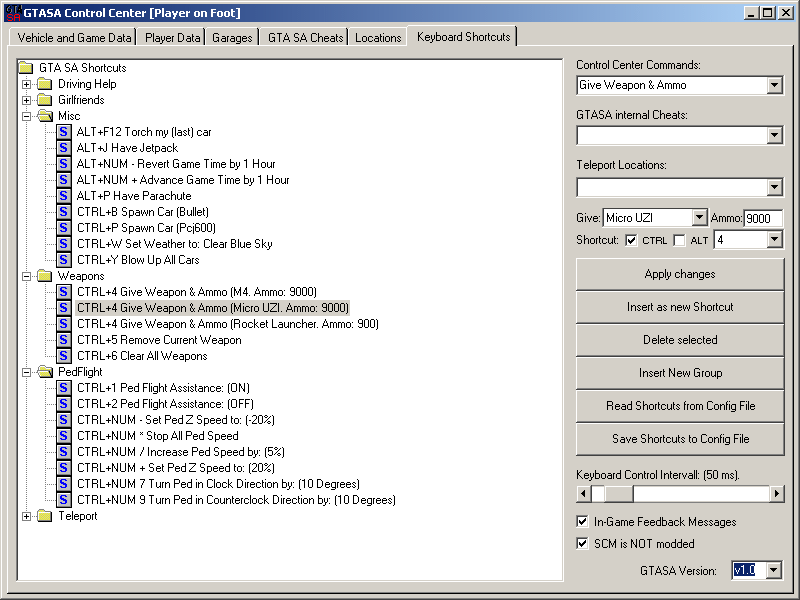 GTA SA Control Center - Page 6: Keyboard Shortcuts - GTA SA