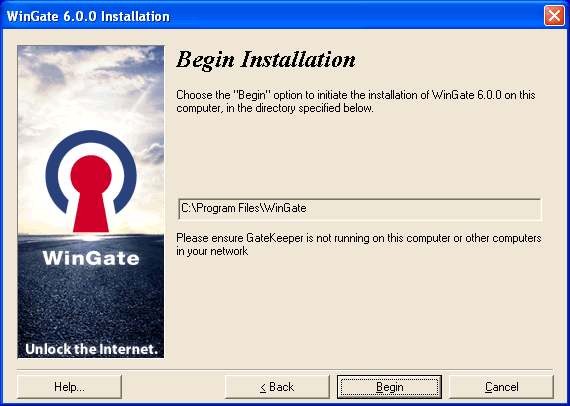 Begin Installation screen