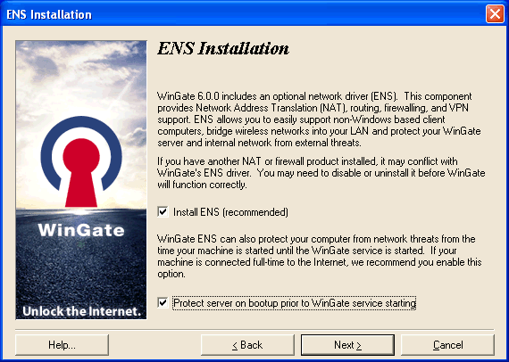 ENS Installation screen