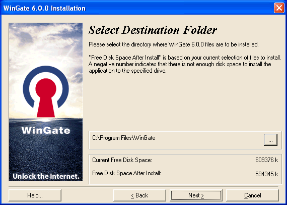 Install Directory screen