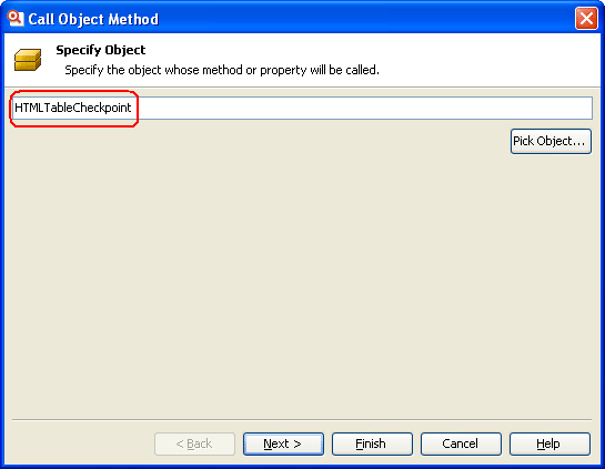 Specify the HTMLTableCheckpoint object